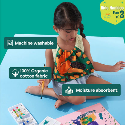 Animals Day Out! Unisex Kid's Hankies, 100% Organic Cotton, Pack of 3