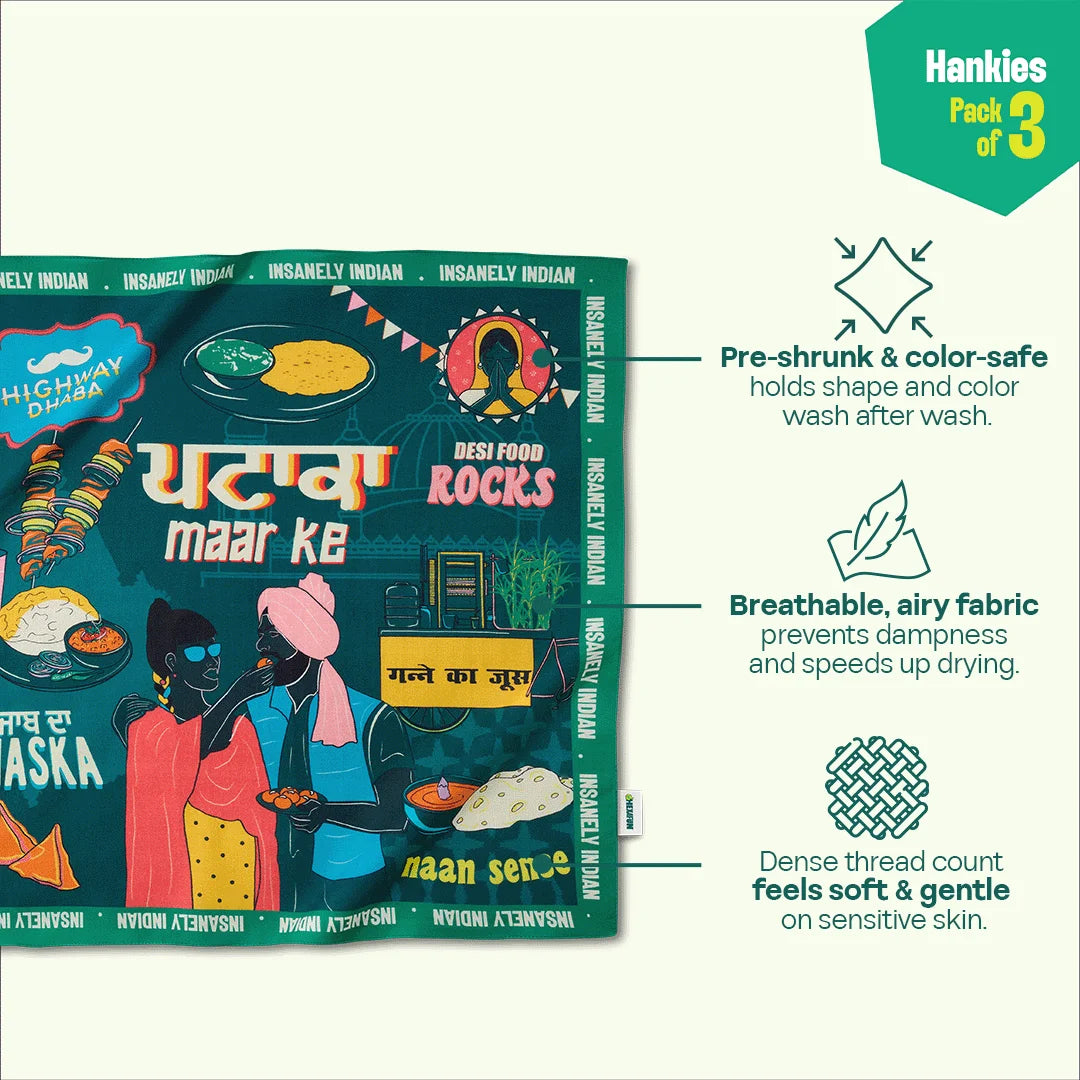 Siyappa Mode! Unisex Hankies, 100% Organic Cotton, Pack of 3