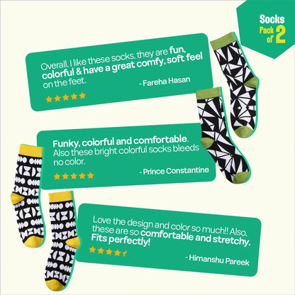 In Great Shapes! Unisex Socks, 100% Bamboo, Crew Length, Pack of 2