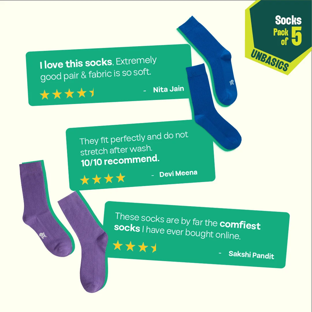Color Me Cray! Unisex Socks, 100% Organic Cotton, Crew Length, Pack of 5