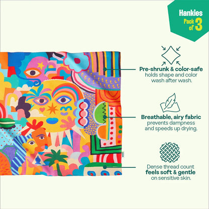 Cosmic Affair! Unisex Hankies, 100% Organic Cotton, Pack of 3