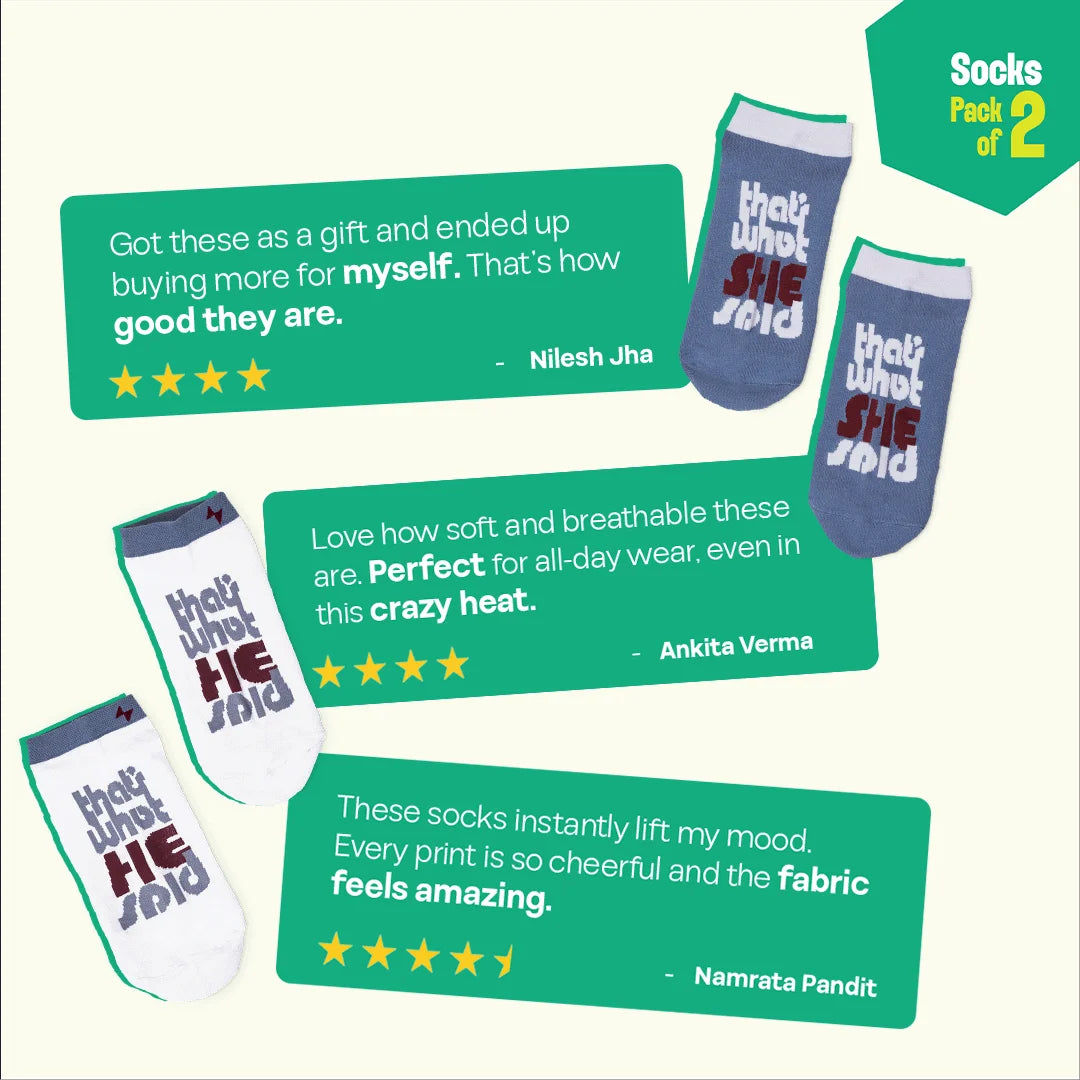 What They Said! Unisex Socks, 100% Organic Cotton, Ankle Length, Pack of 2