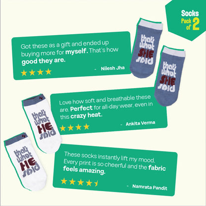 What They Said! Unisex Socks, 100% Organic Cotton, Ankle Length, Pack of 2
