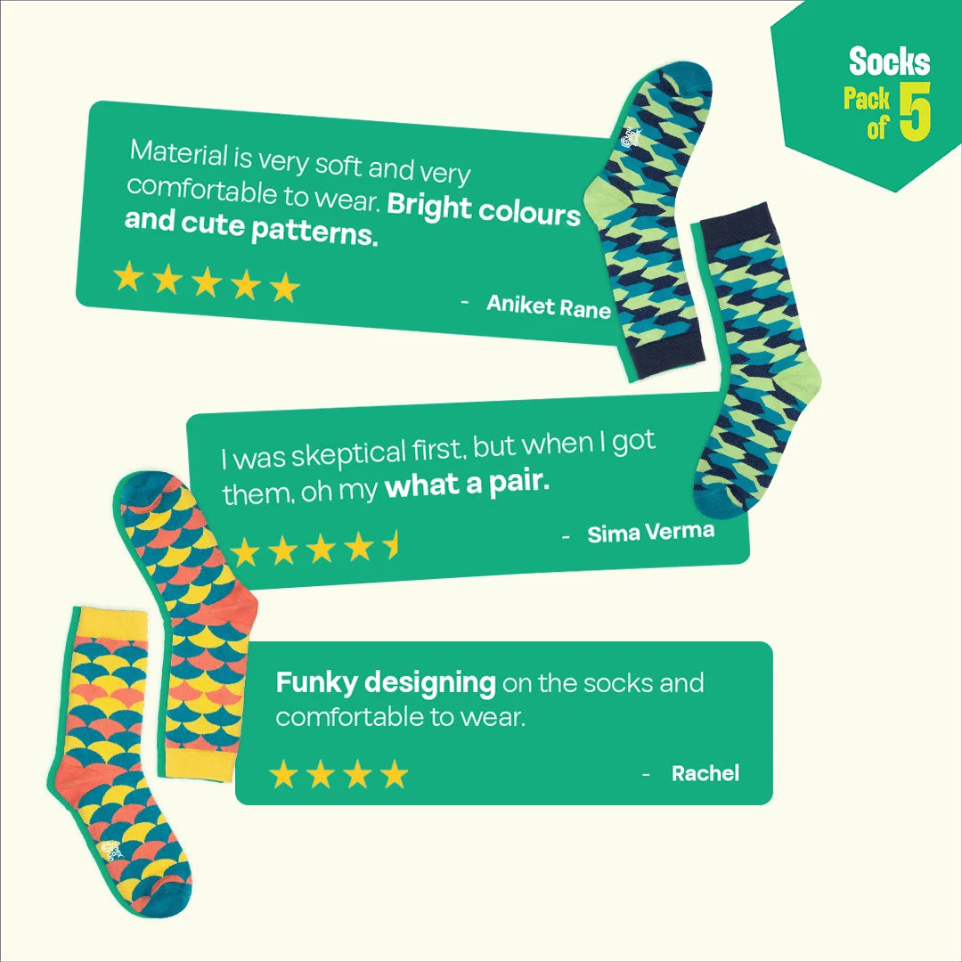 Geometry Class! Unisex Socks, 100% Organic Cotton, Crew Length, Pack of 5
