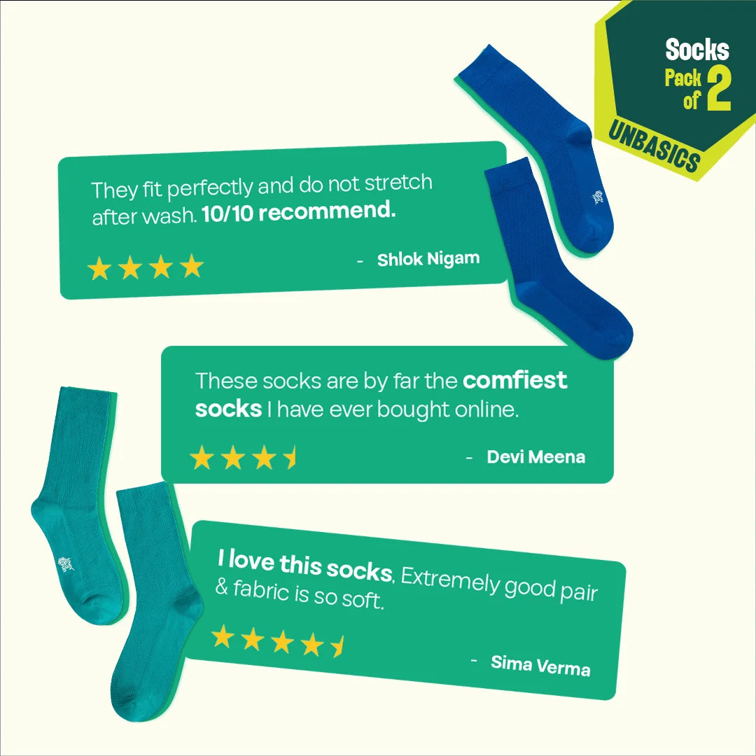 Feeling Blue! Unisex Socks, 100% Organic Cotton, Crew Length, Pack of 2