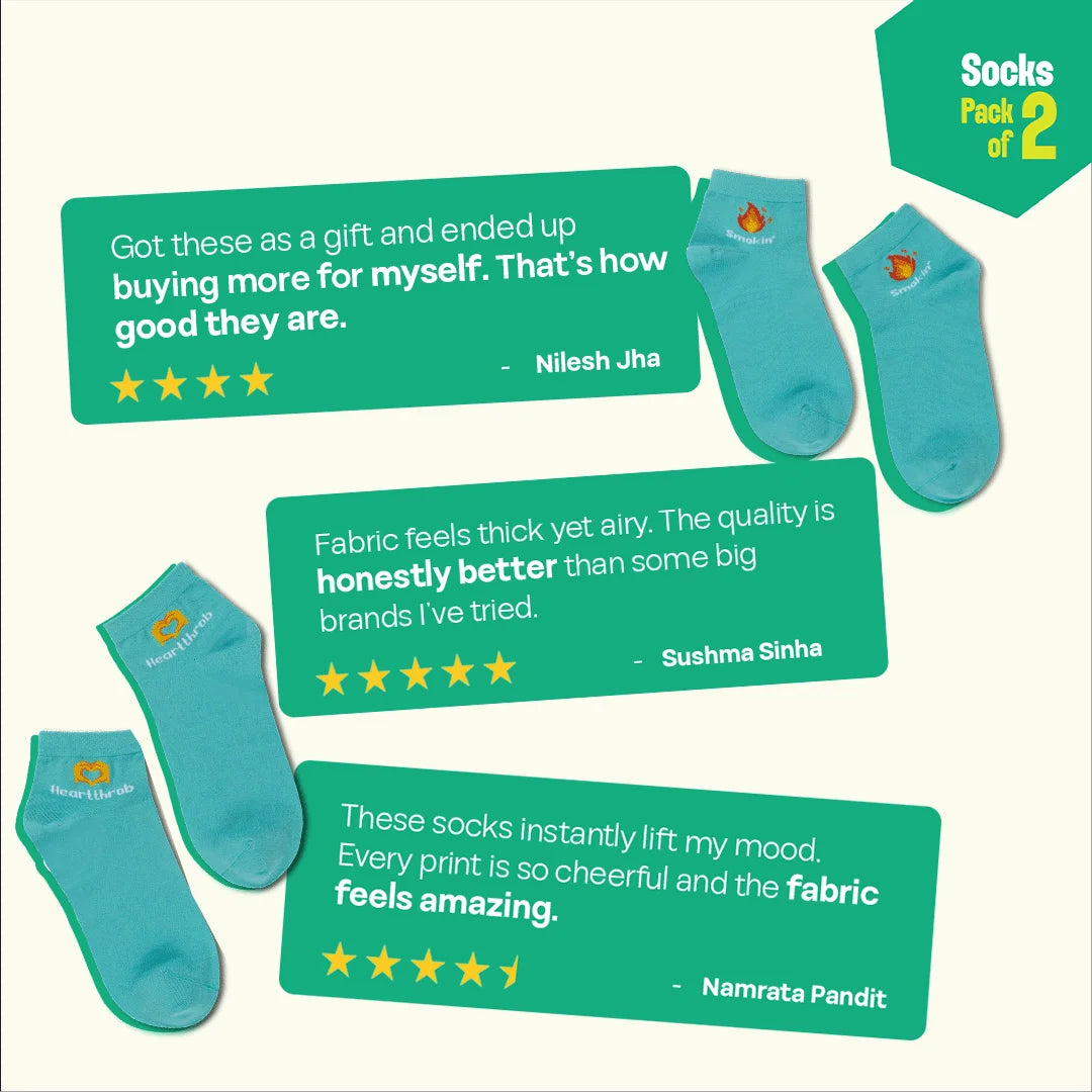 Flirt Alert! Unisex Socks, 100% Organic Cotton, High Ankle Length, Pack of 2