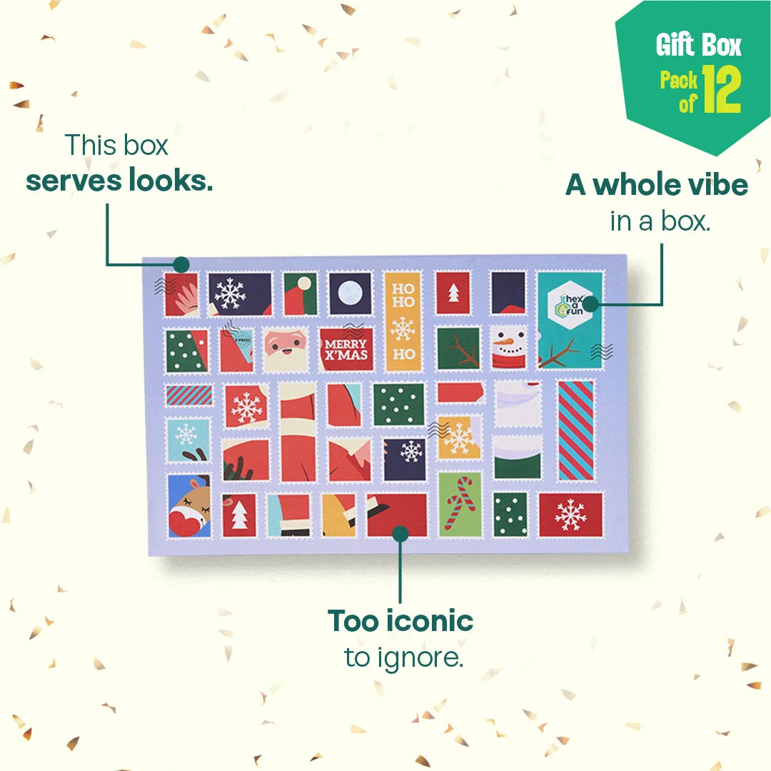 Xmas Stamps 2.0! 6 Unisex Kid's Socks + 6 Unisex Kid's Hankies, 100% Sustainable, Gift Box of 12