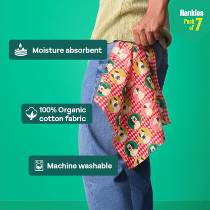 Wagging Tails! Unisex Hankies, 100% Organic Cotton, Pack of 7