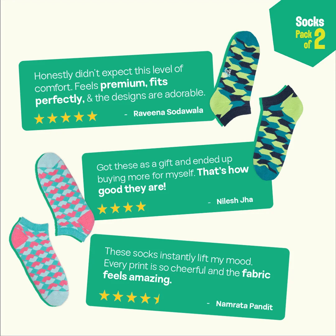 Geo Gems! Unisex Socks, 100% Organic Cotton, Ankle Length, Pack of 2