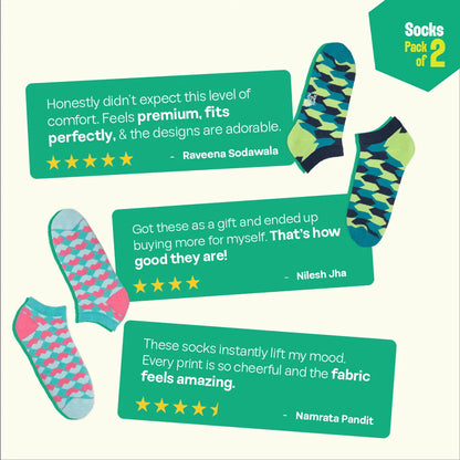 Geo Gems! Unisex Socks, 100% Organic Cotton, Ankle Length, Pack of 2