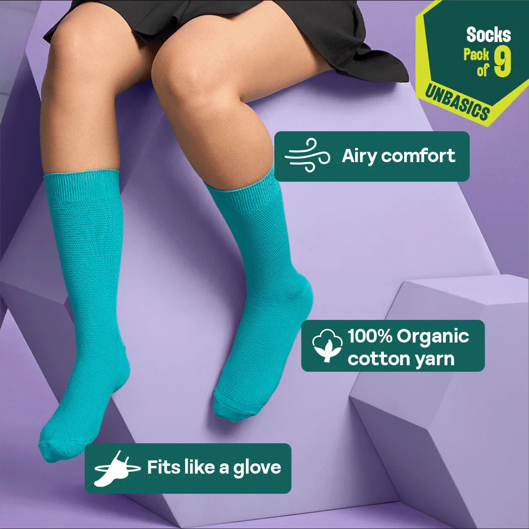 Pastel Spring! Unisex Socks, 100% Organic Cotton, Crew Length, Pack of 9