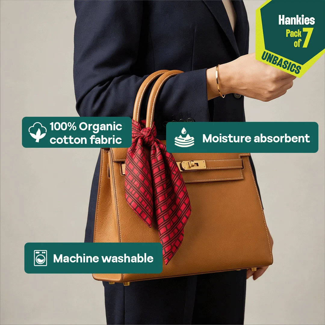 Boardroom Basics! Unisex Hankies, 100% Organic Cotton, Pack of 7