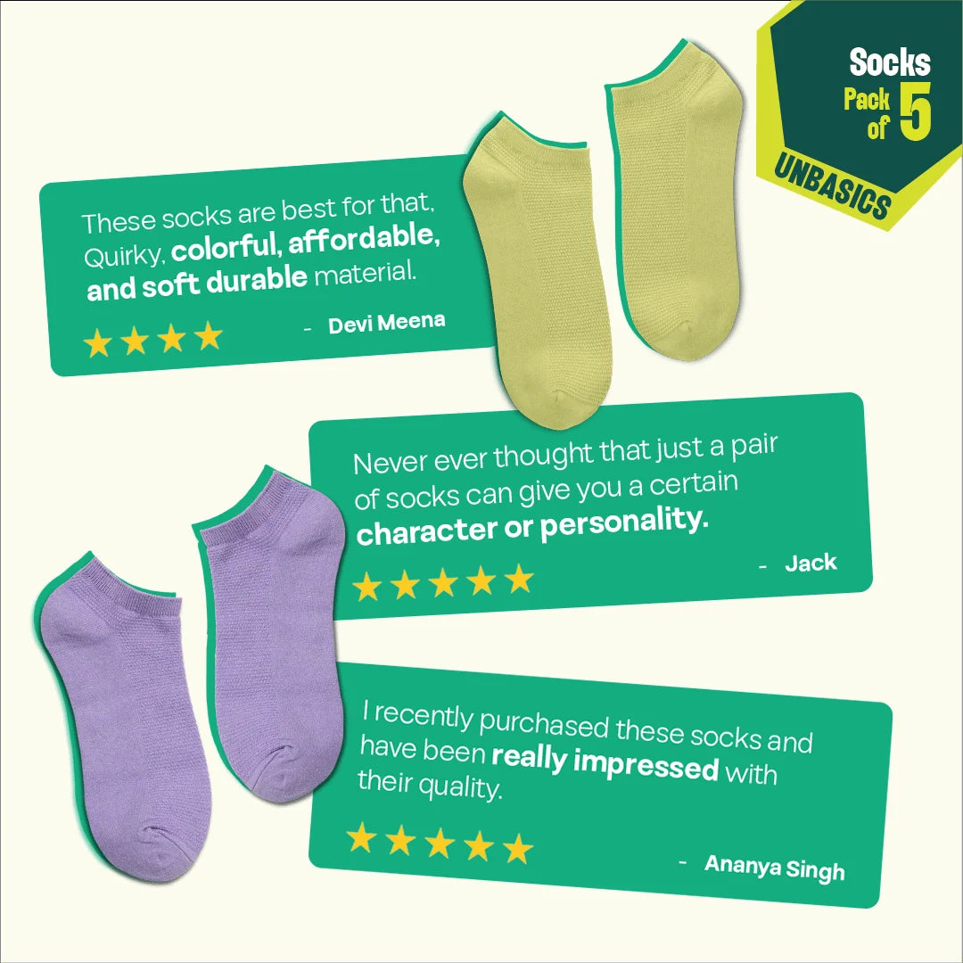 Lazy Maze! Unisex Socks, 100% Organic Cotton, Ankle Length, Pack of 5
