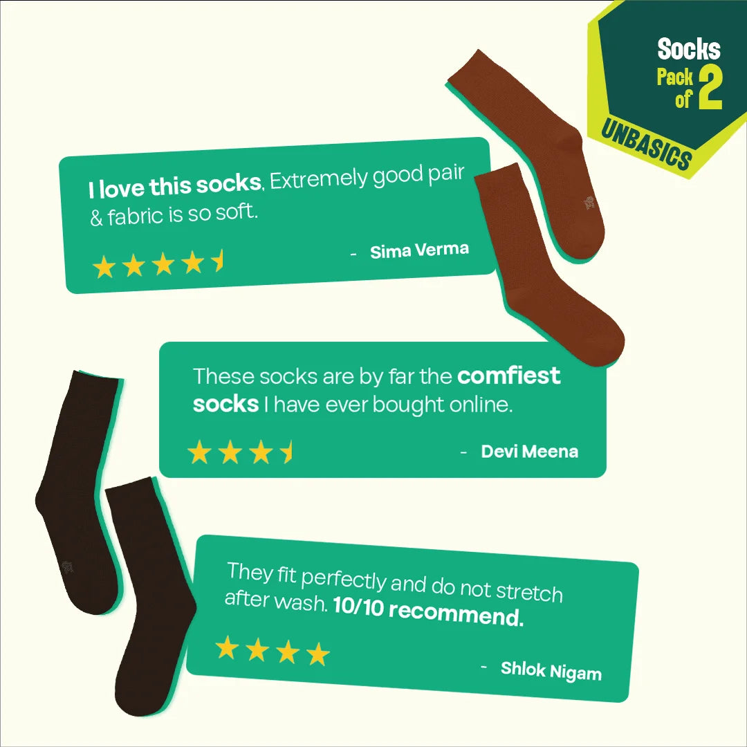 Midnight Espresso! Unisex Socks, 100% Organic Cotton, Crew Length, Pack of 2