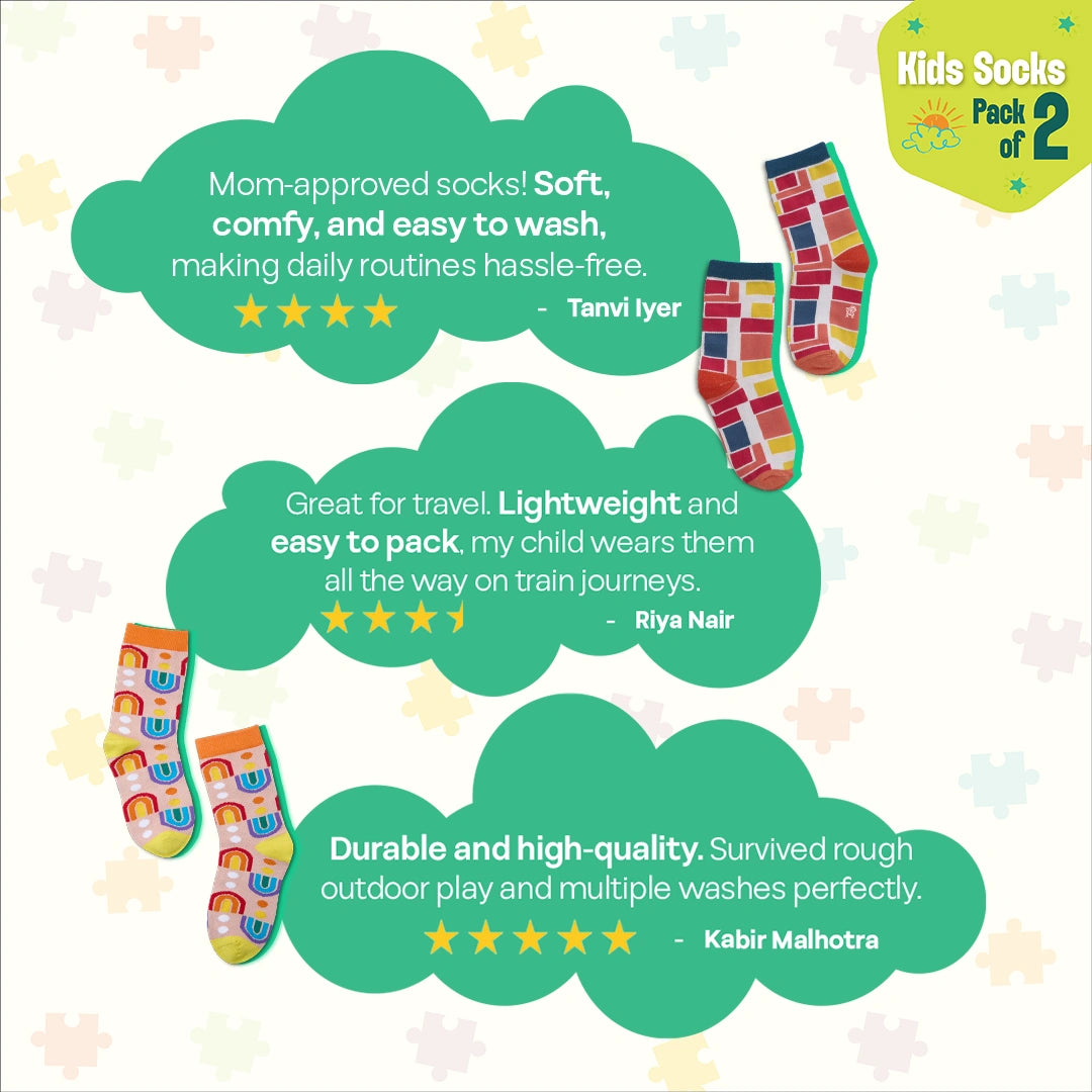 Wonderland! Unisex Kid's Socks, 100% Bamboo, Crew Length, Pack of 2