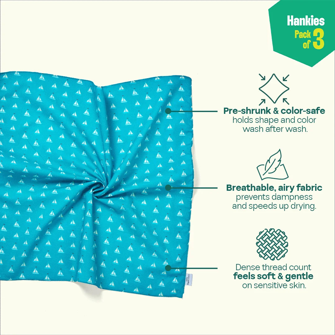 Now You Sea Me! Unisex Hankies, 100% Organic Cotton, Pack of 3