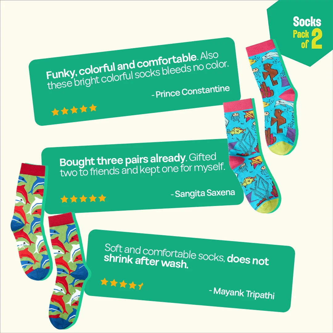 Aqua-world! Unisex Socks, 100% Bamboo, Crew Length, Pack of 2