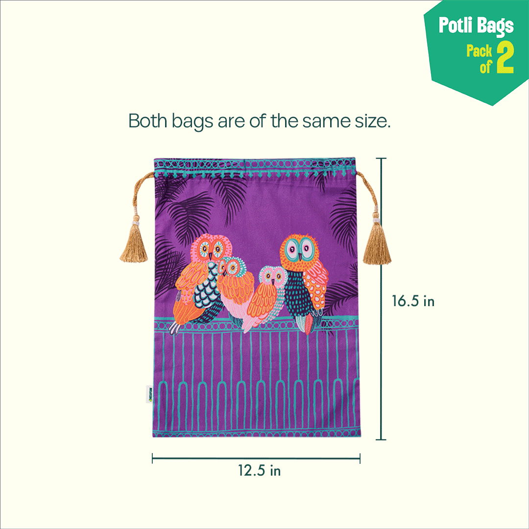 Bird Watching! Unisex Potli Bags, 100% Cotton, Pack of 2