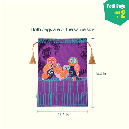 Bird Watching! Unisex Potli Bags, 100% Cotton, Pack of 2