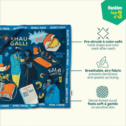 Aamchi Style! Unisex Hankies, 100% Organic Cotton, Pack of 3