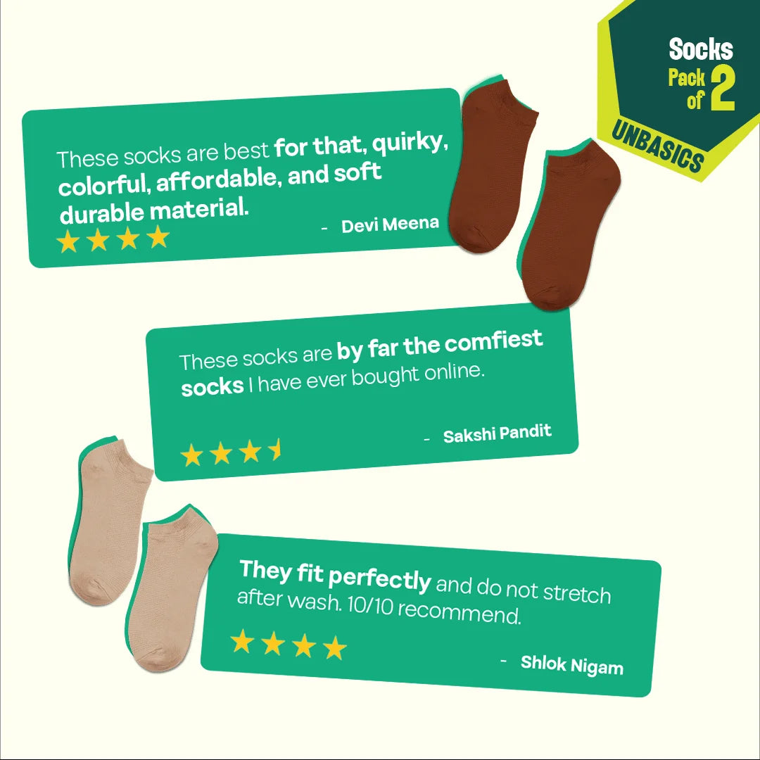 Dusky Latte! Unisex Socks, 100% Organic Cotton, Ankle Length, Pack of 2