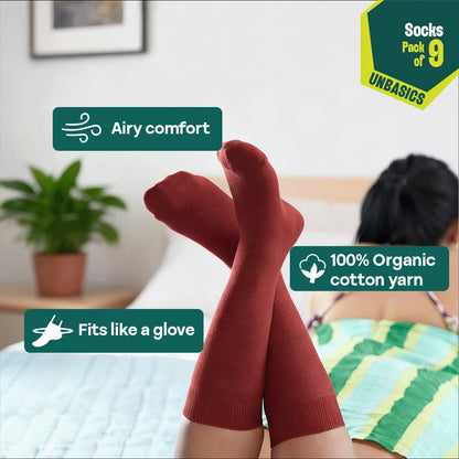 Bold Expression! Unisex Socks, 100% Organic Cotton, Crew Length, Pack of 9
