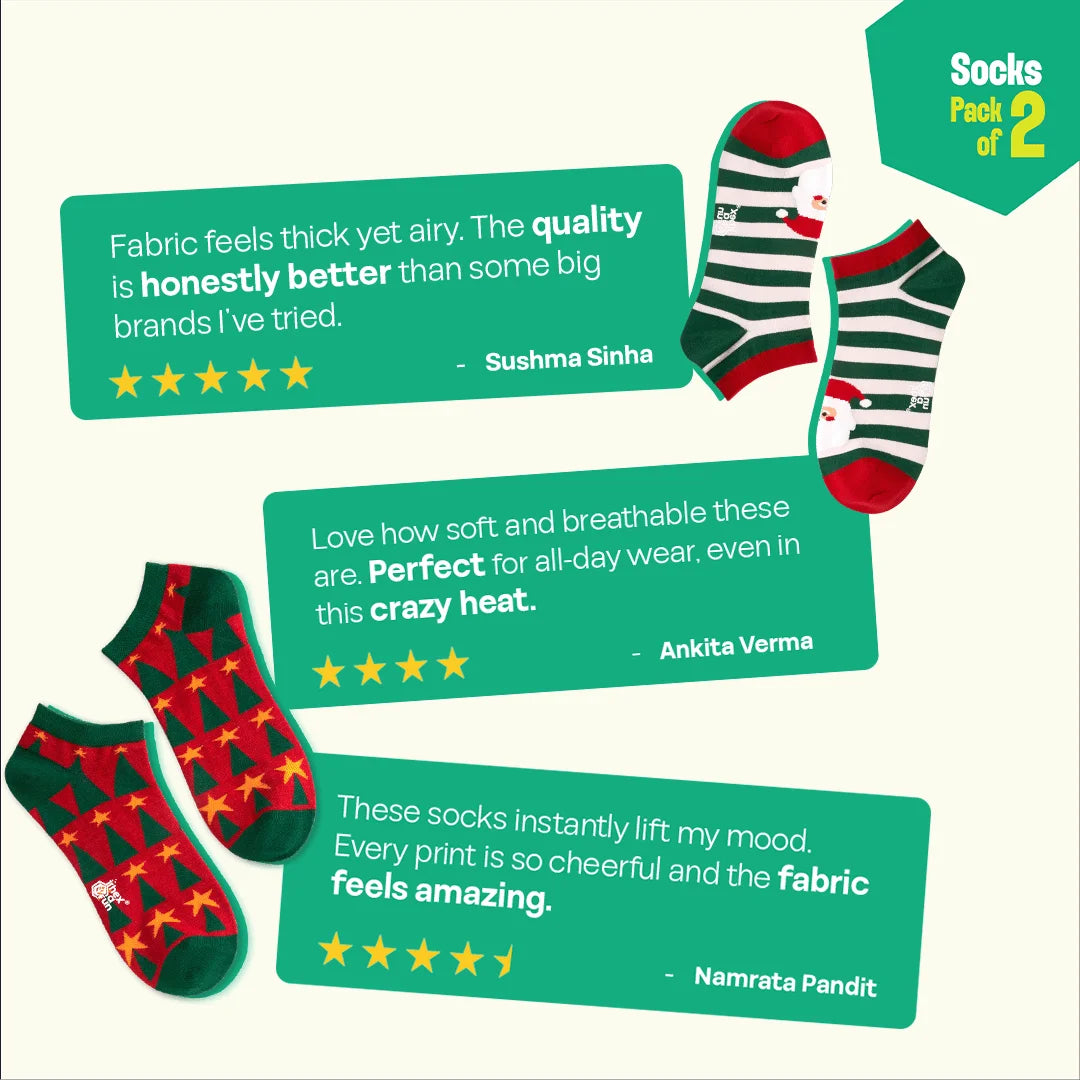 Merry-field! Unisex Socks, 100% Organic Cotton, Ankle Length, Pack of 2