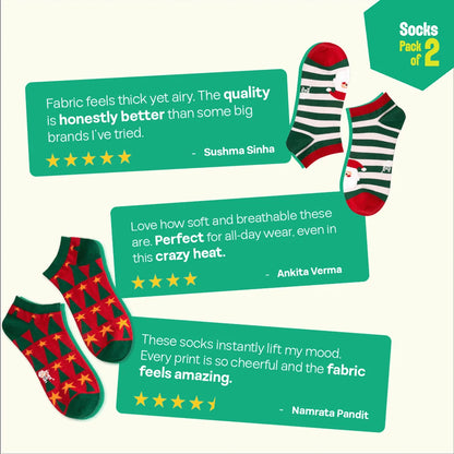 Merry-field! Unisex Socks, 100% Organic Cotton, Ankle Length, Pack of 2