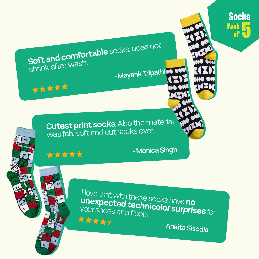 Power Up! Unisex Socks, 100% Bamboo, Crew Length, Pack of 5