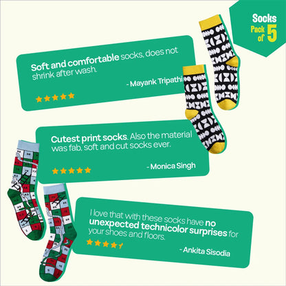 Power Up! Unisex Socks, 100% Bamboo, Crew Length, Pack of 5