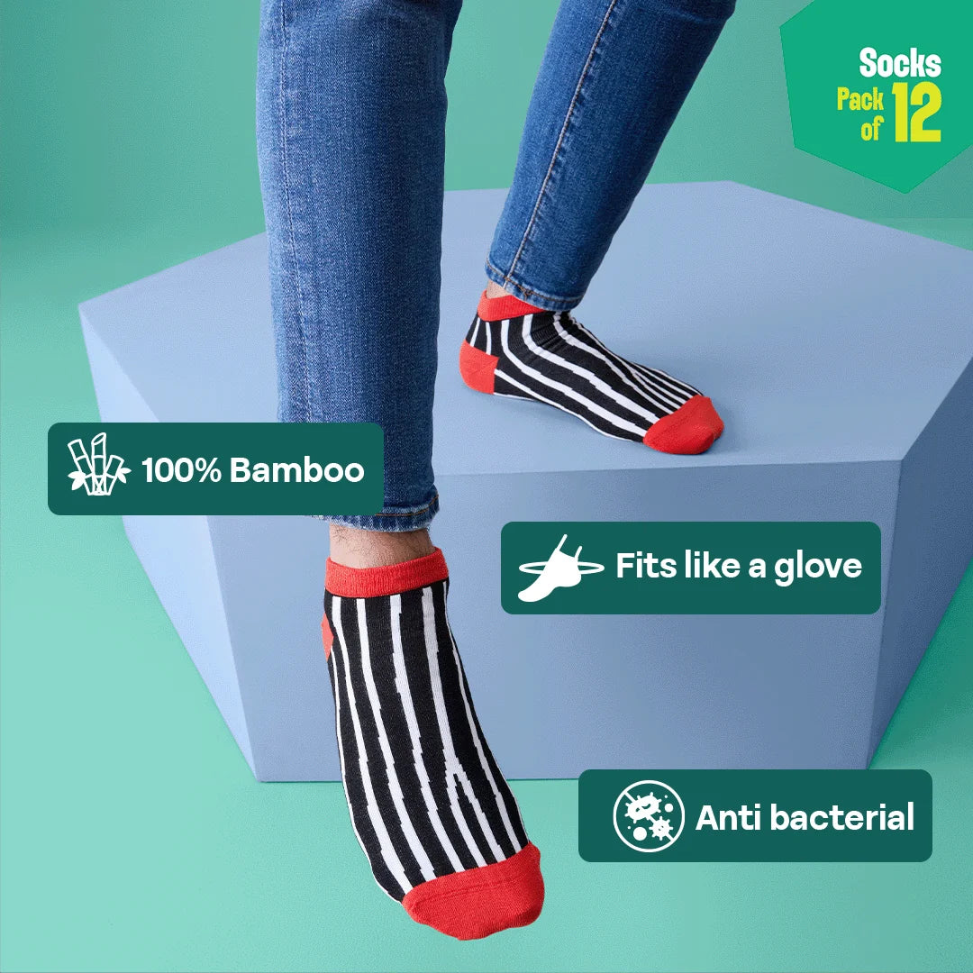 Bamboo-zled! Unisex Socks, 100% Bamboo, Ankle Length, Pack of 12