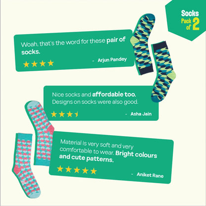 Geo Gems! Unisex Socks, 100% Organic Cotton, Crew Length, Pack of 2