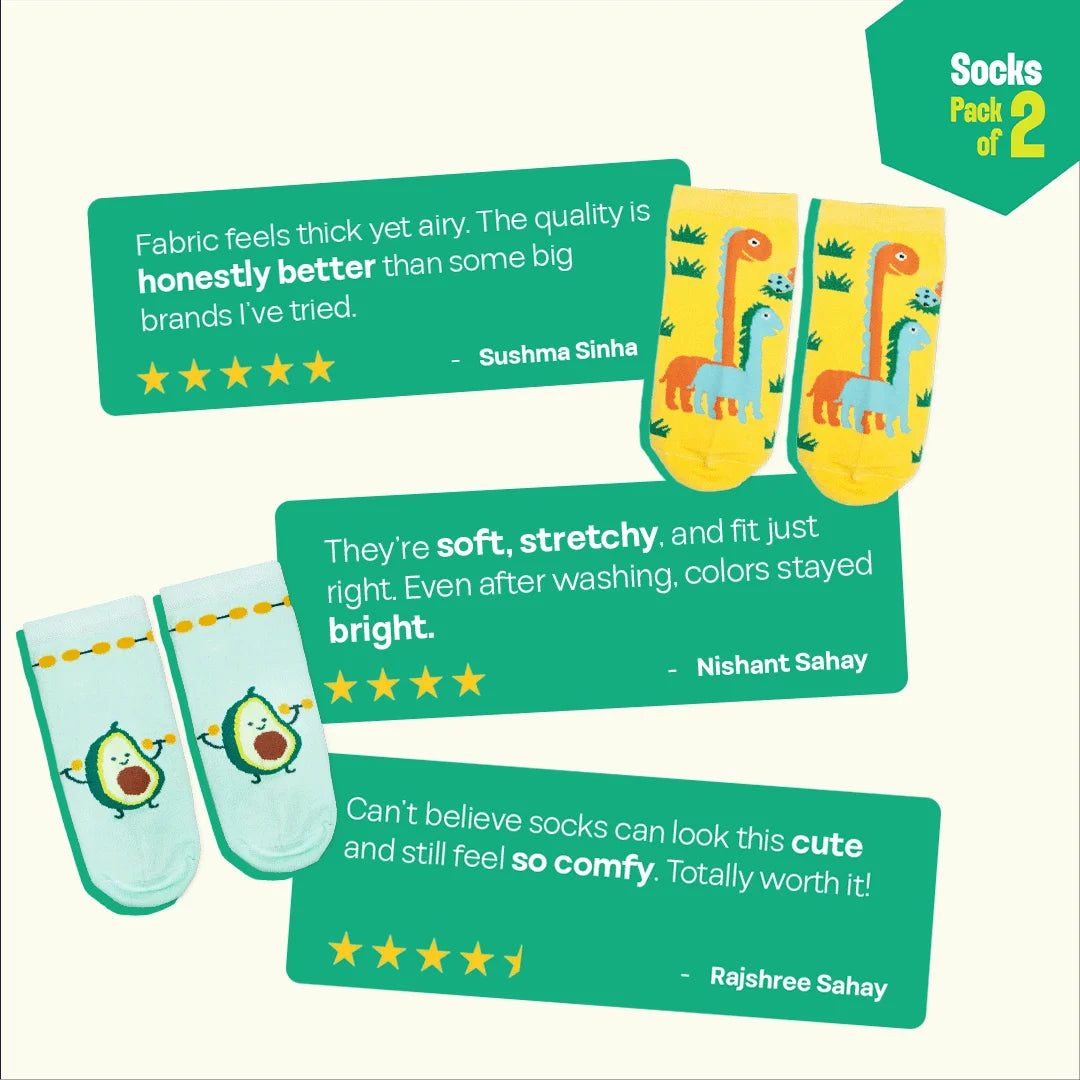 Animal-gram! Unisex Socks, 100% Organic Cotton, Ankle Length, Pack of 2