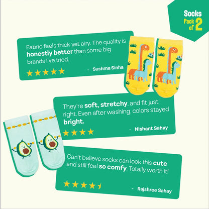 Animal-gram! Unisex Socks, 100% Organic Cotton, Ankle Length, Pack of 2