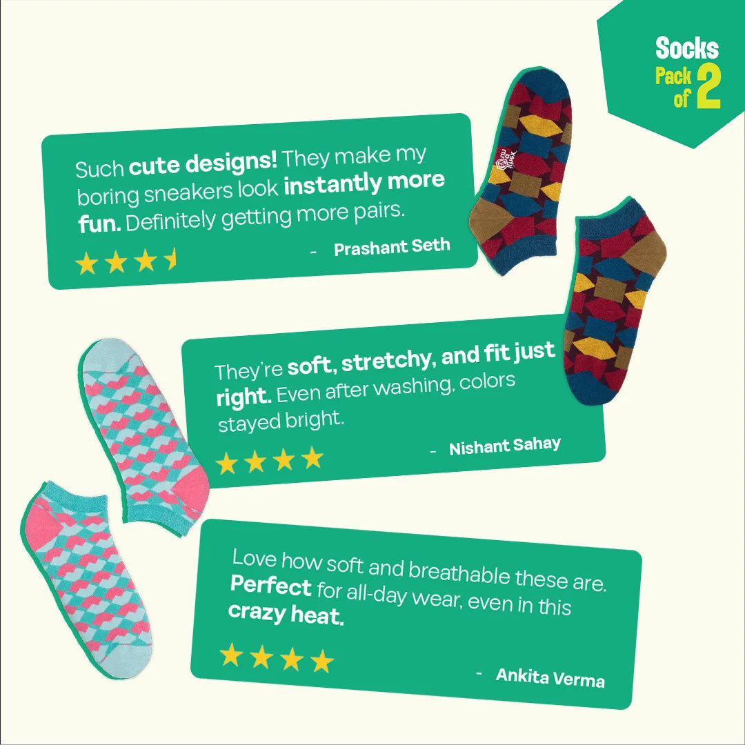 Shape Chiller! Unisex Socks, 100% Organic Cotton, Ankle Length, Pack of 2