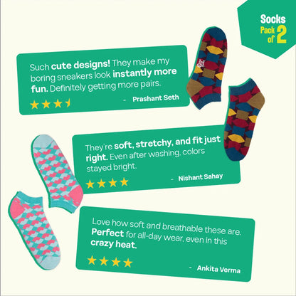 Shape Chiller! Unisex Socks, 100% Organic Cotton, Ankle Length, Pack of 2