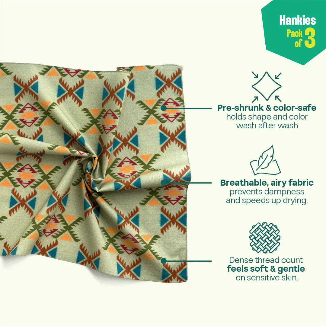 TKO! Tribal Knockout! Unisex Hankies, 100% Organic Cotton, Pack of 3