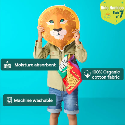 Zoo Buddies! Unisex Kid's Hankies, 100% Organic Cotton, Pack of 7