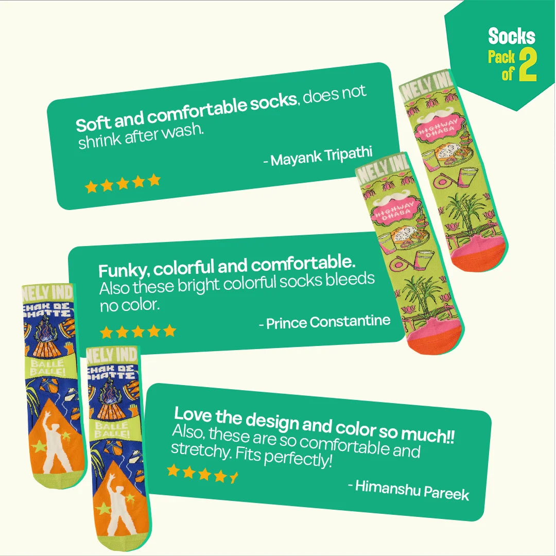 Balle Balle! Unisex Socks, 100% Bamboo Made, Crew Length, Pack of 2