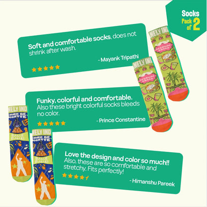 Balle Balle! Unisex Socks, 100% Bamboo Made, Crew Length, Pack of 2