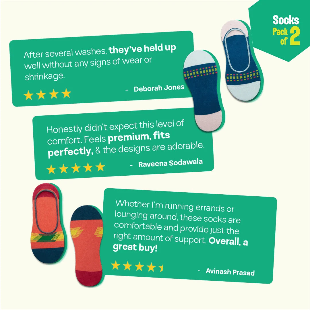 Fusion! Unisex Socks, 100% Organic Cotton, No Show, Pack of 2