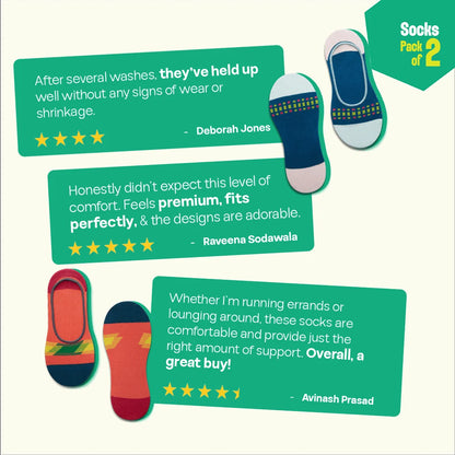 Fusion! Unisex Socks, 100% Organic Cotton, No Show, Pack of 2