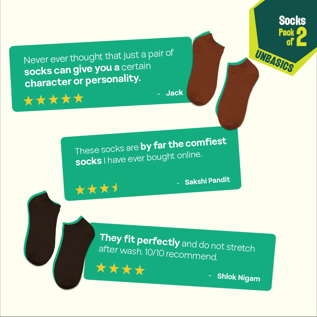 Midnight Espresso! Unisex Socks, 100% Organic Cotton, Ankle Length, Pack of 2