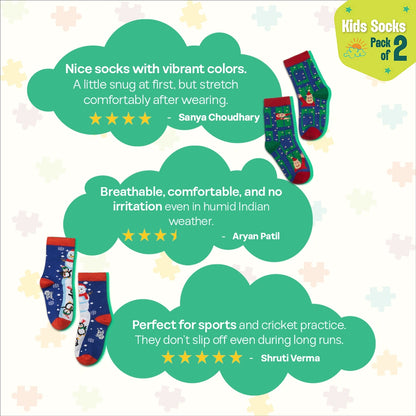 Snowy Holiday! Unisex Kid's Socks, 100% Bamboo, Crew Length, Pack of 2