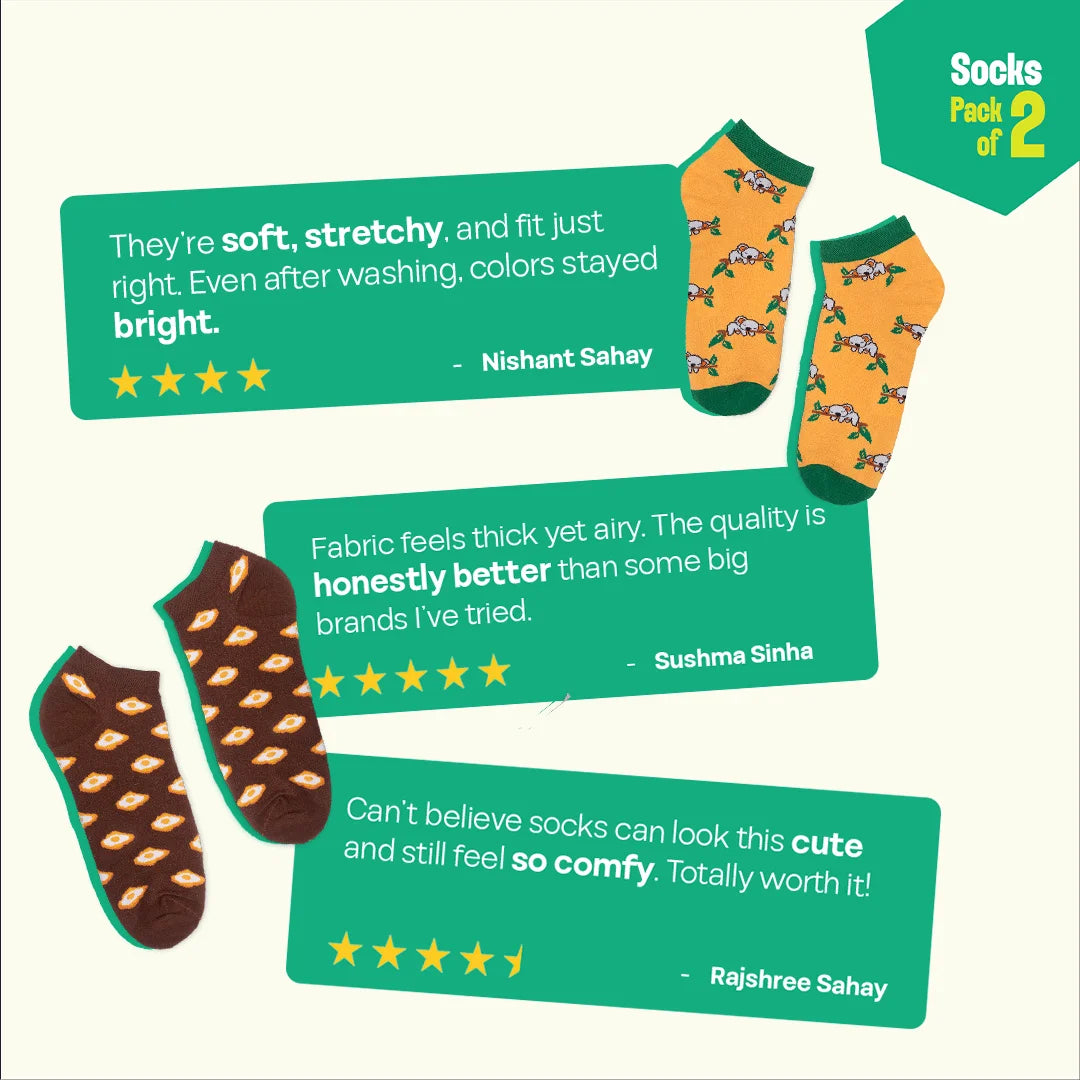 Chill Day! Unisex Socks, 100% Organic Cotton, Ankle Length, Pack of 2