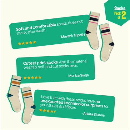 Classic Cool! Unisex Socks, 100% Bamboo, Crew Length, Pack of 2