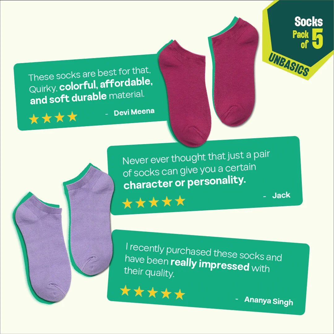 Color Me Cray! Unisex Socks, 100% Organic Cotton, Ankle Length, Pack of 5