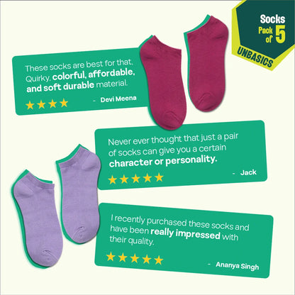 Color Me Cray! Unisex Socks, 100% Organic Cotton, Ankle Length, Pack of 5