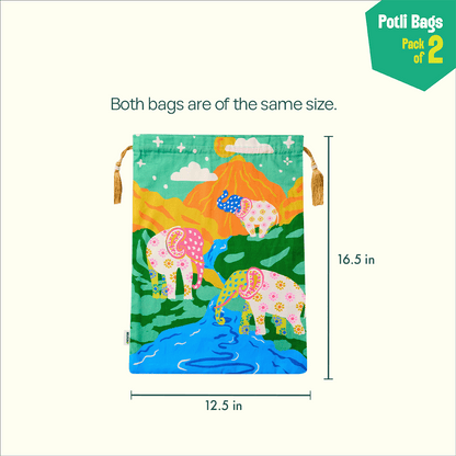 Trunk Tales! Unisex Potli Bags, 100% Cotton, Pack of 2