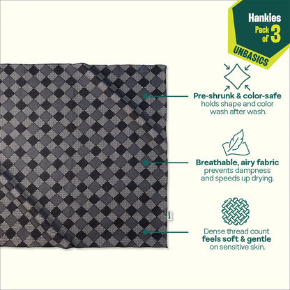 Monochrome Matrix! Unisex Hankies, 100% Organic Cotton, Pack of 3